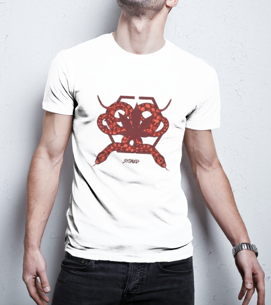 Stoned And Co Mystic Hexagon Snake With Leaf Motif T-Shirt