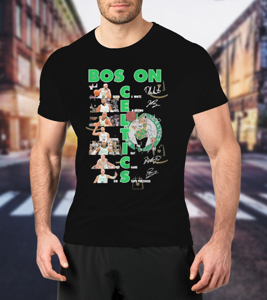 Boston Celtics Derrick White Jaylen Brown Jayson Tatum Jrue Holiday Al Horford Kris Porzingis Team Signatures T-Shirt