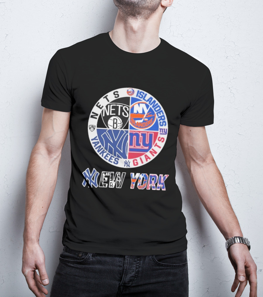 Brooklyn Nets New York Yankees Giants Islanders New York Multisport Team Circle T-Shirt
