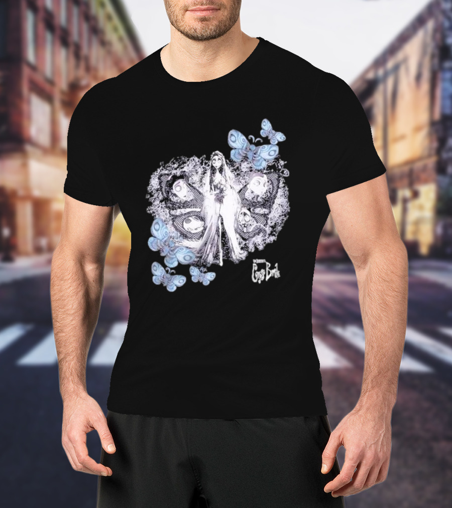 Corpse Bride Tim Burton Emily Tonal Collage With Butterflies T-Shirt
