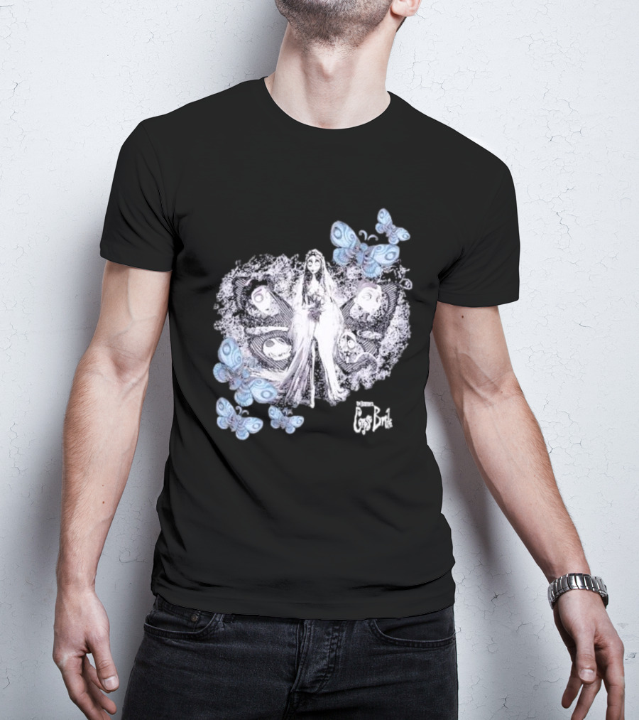 Corpse Bride Tim Burton Emily Tonal Collage With Butterflies T-Shirt