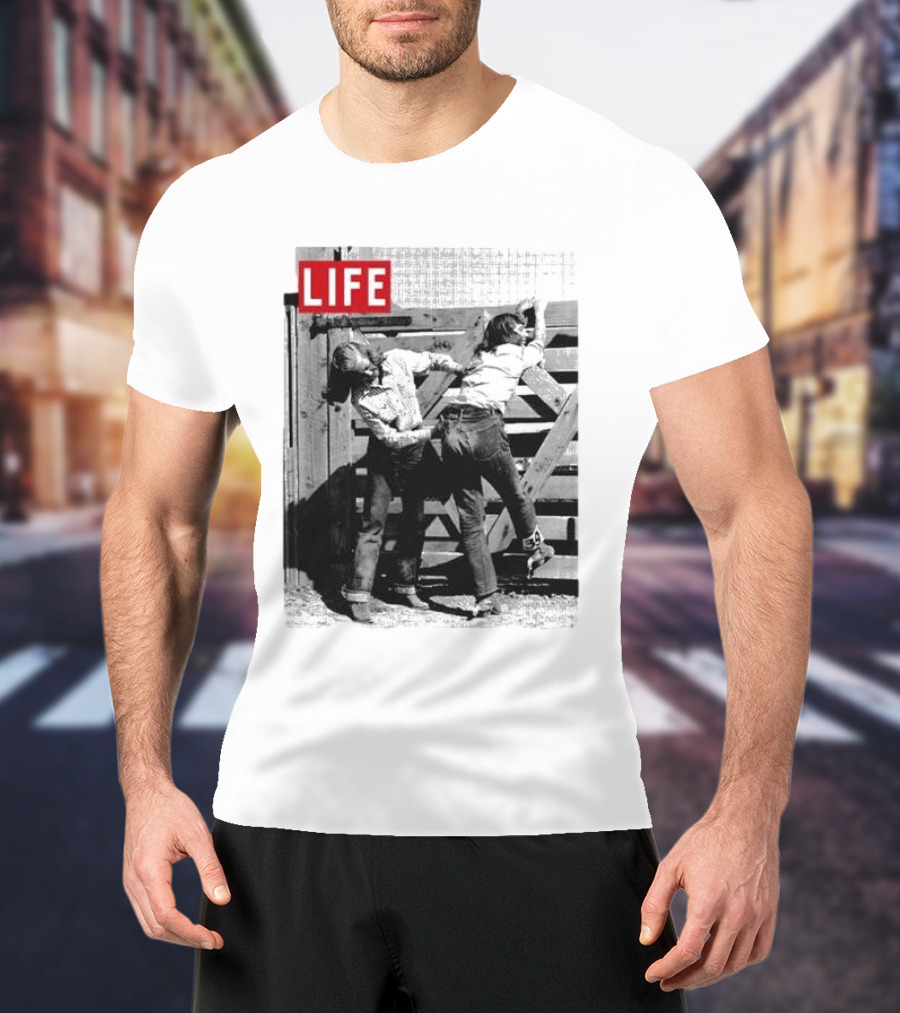 Life Magazine Cowboy Boys Playful Dust Off Fence Scene T-Shirt