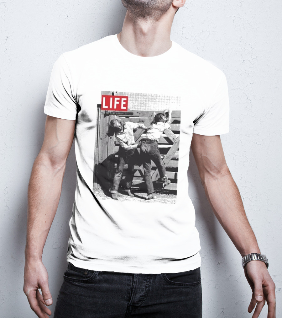 Life Magazine Cowboy Boys Playful Dust Off Fence Scene T-Shirt