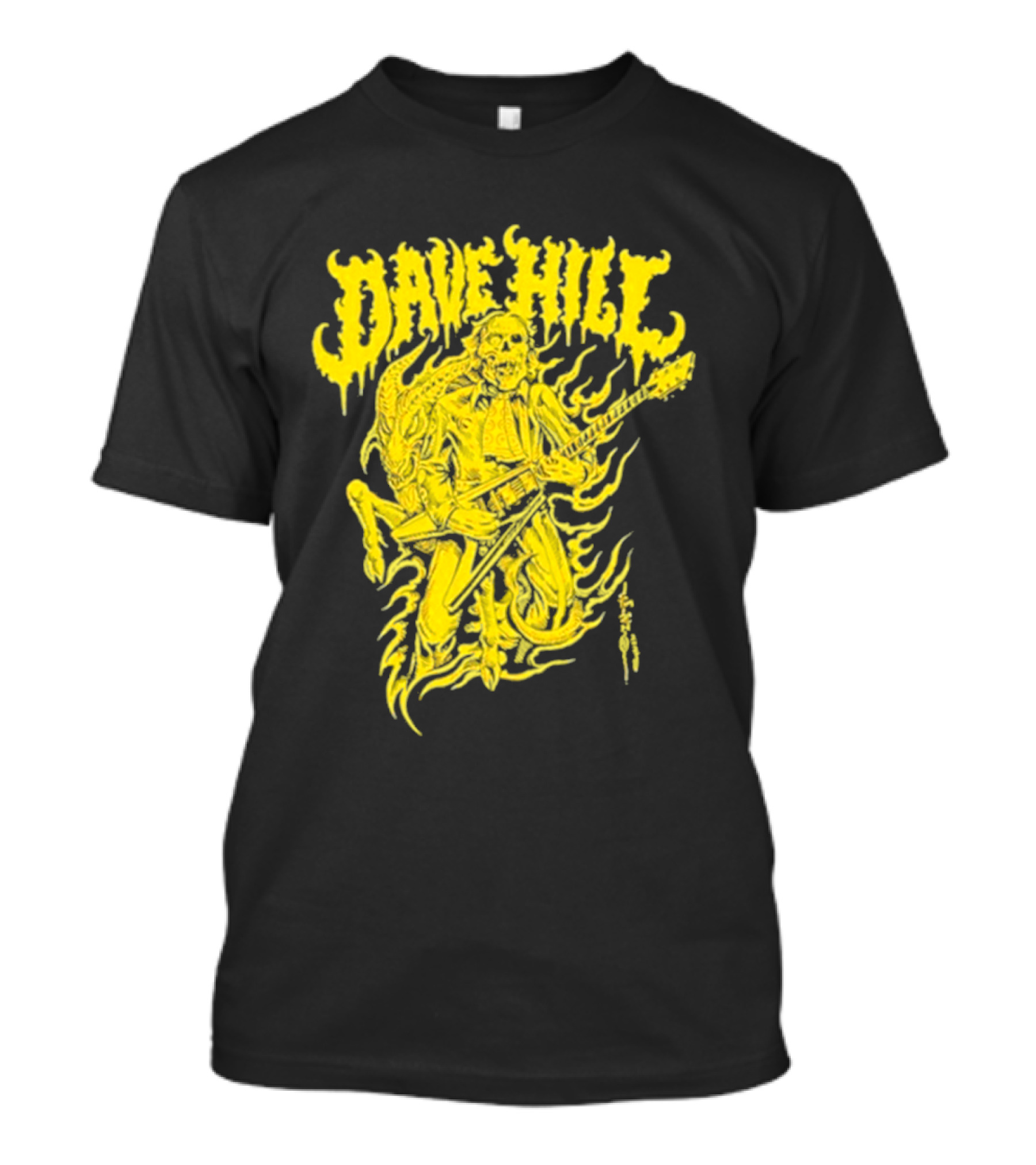 Dave Hill Skullface Yellow Flame Guitar Art By Tim Lehi T-Shirt