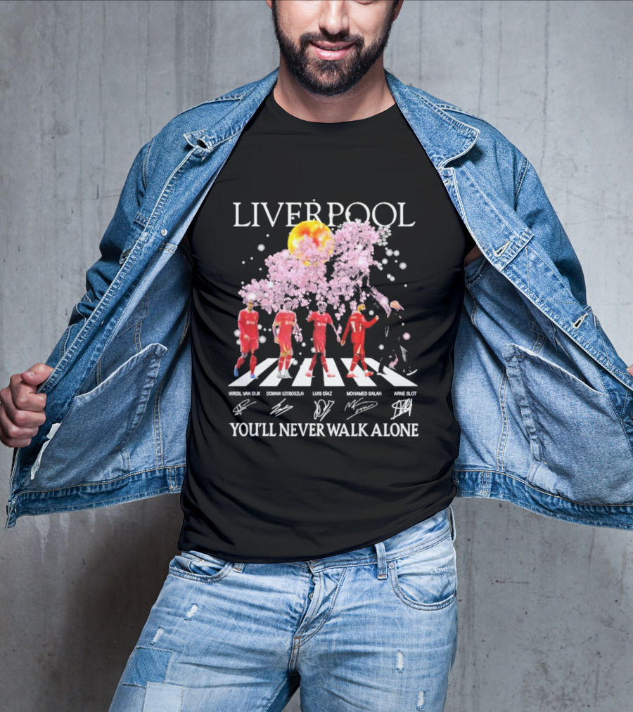 Liverpool You’ll Never Walk Alone Cherry Blossoms Bloom Virgil Van Dijk Dominik Szoboszlai Luis Diaz Mohamed Salah Arne Slot T-Shirt