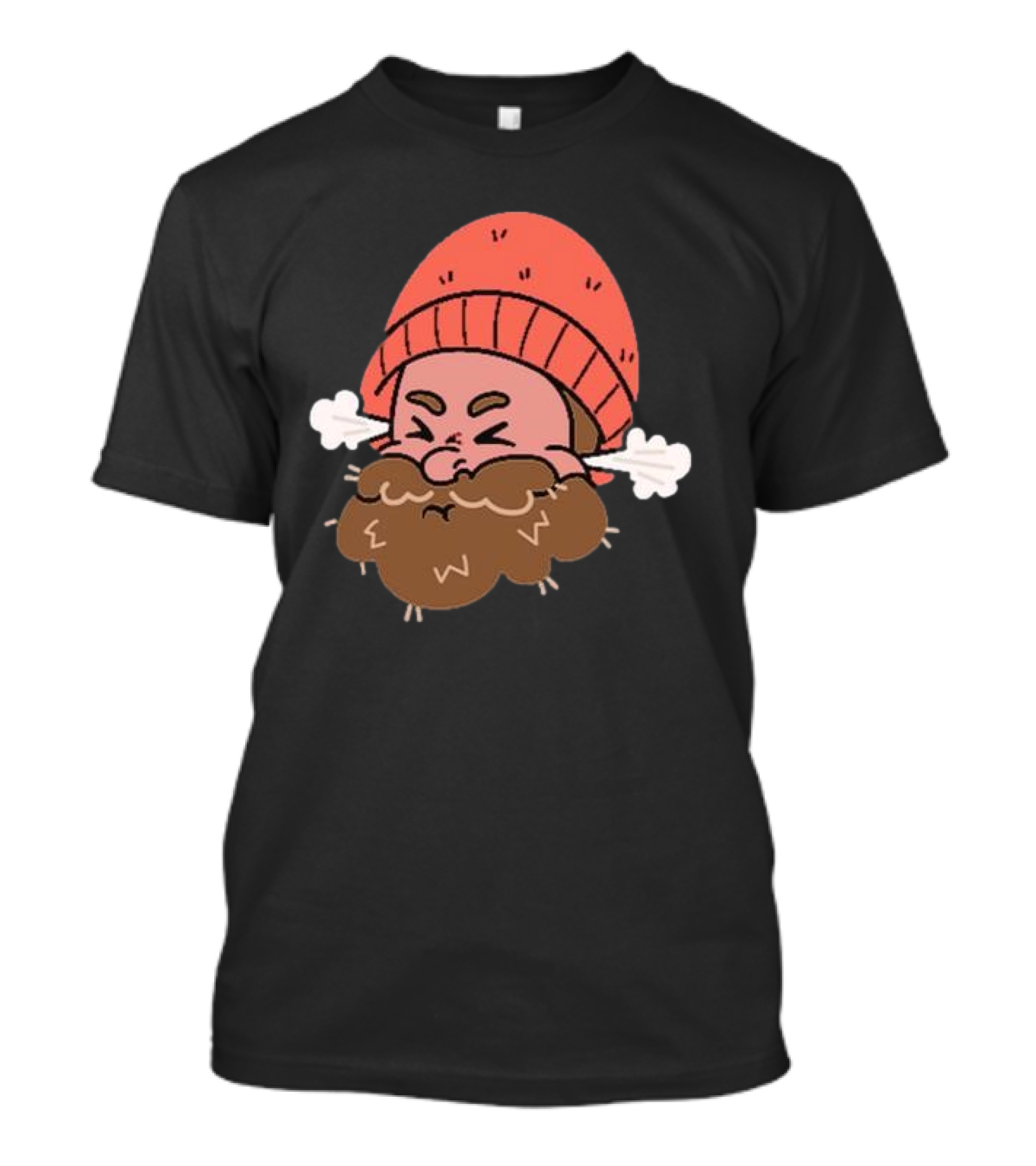 BHN Chewie Foo Foo Bearded Cartoon Character With Red Beanie And Steaming Ears T-Shirt
