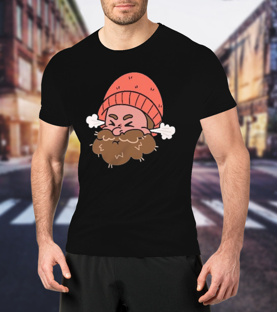 BHN Chewie Foo Foo Bearded Cartoon Character With Red Beanie And Steaming Ears T-Shirt