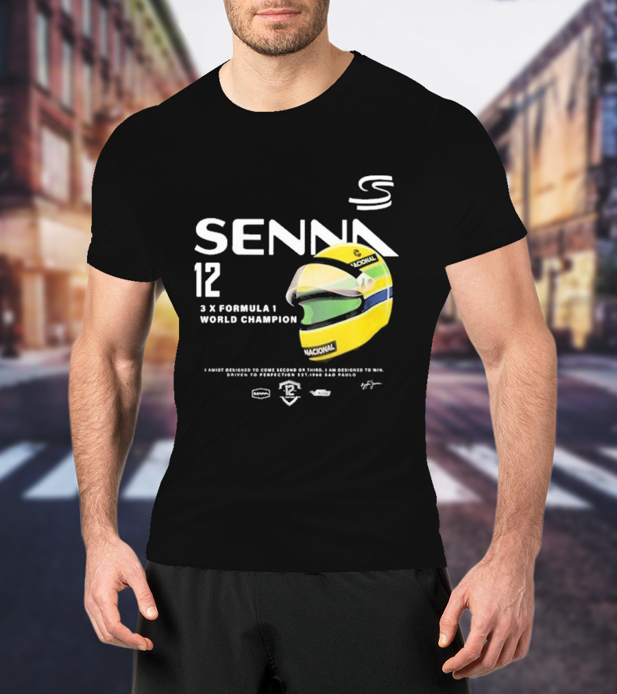 Senna 12 3x Formula 1 World Champion Driven To Perfection São Paulo Helmet T-Shirt