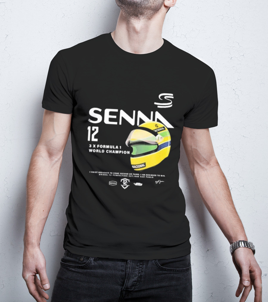 Senna 12 3x Formula 1 World Champion Driven To Perfection São Paulo Helmet T-Shirt