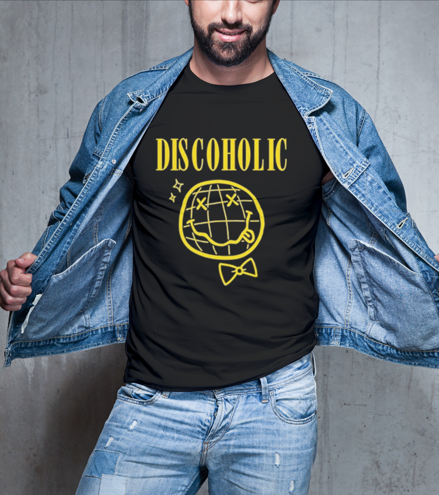 Discoholic Smiley Face With Bowtie And Stars T-Shirt