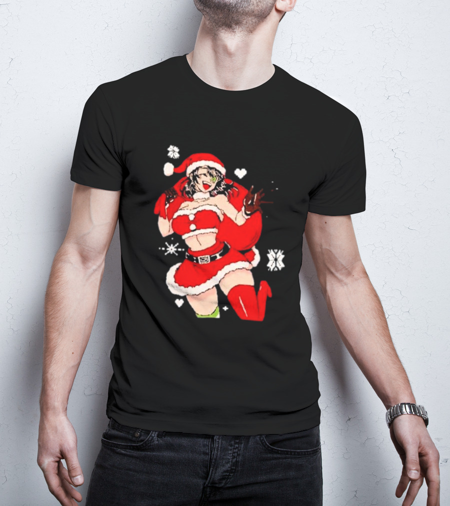 Supps Waifu Uwu Ugly Christmas Santa Anime Girl In Red Outfit With Snowflakes And Hearts T-Shirt