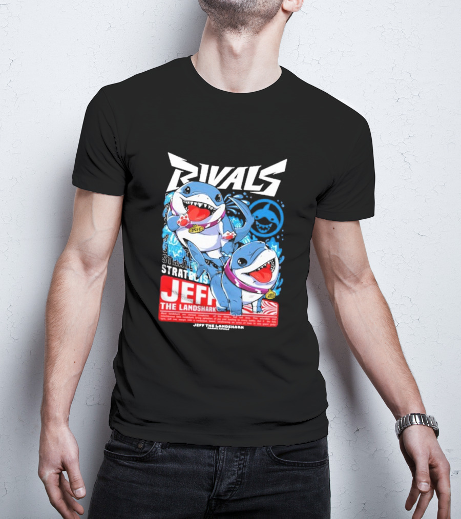 Rivals Stratbois Jeff The Land Shark Anime Style With Blue And Red Cartoon T-Shirt