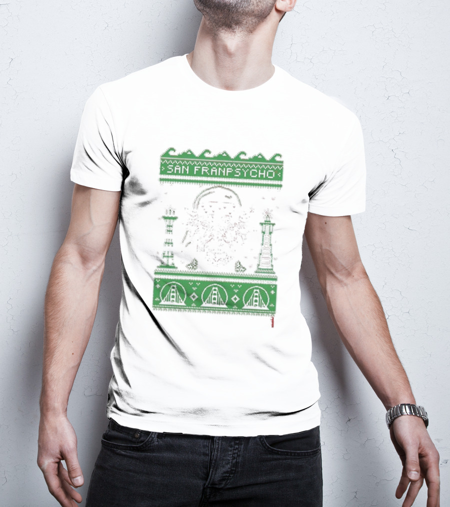 San Franpsycho Sfp Holiday Bridge Towers Snowflakes Green Holiday T-Shirt