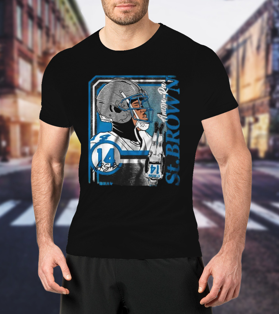 Amon-Ra St. Brown Number 14 Football Helmet Glove Collage T-Shirt
