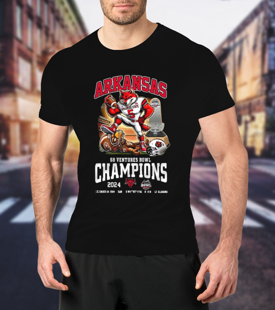 Arkansas State Red Wolves 68 Ventures Bowl Champions 2024 December 28 Football Victory T-Shirt