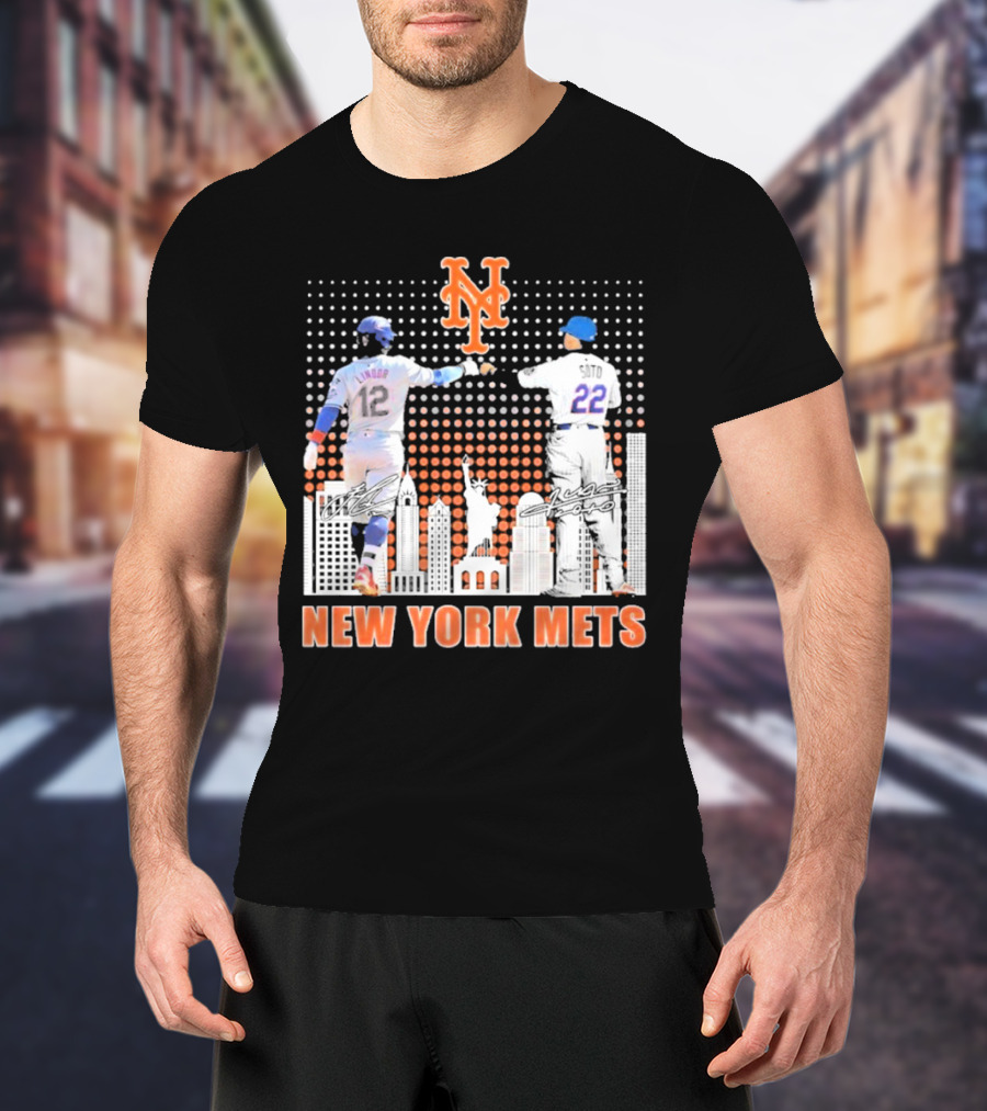 New York Mets Lindor Soto The Man The Myth The Legends 2025 New York City Skyline Statue Of Liberty T-Shirt