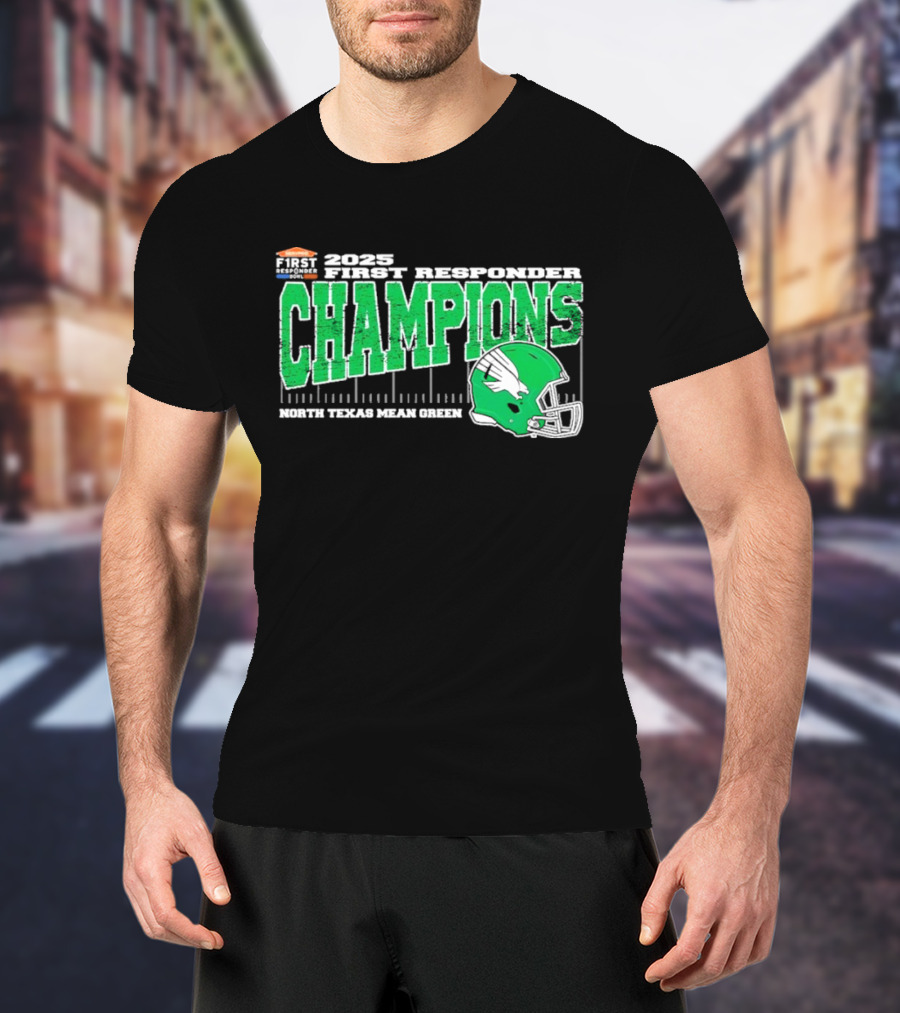 2025 North Texas Mean Green First Responder Bowl Champions Vintage Style Helmet College Football T-Shirt