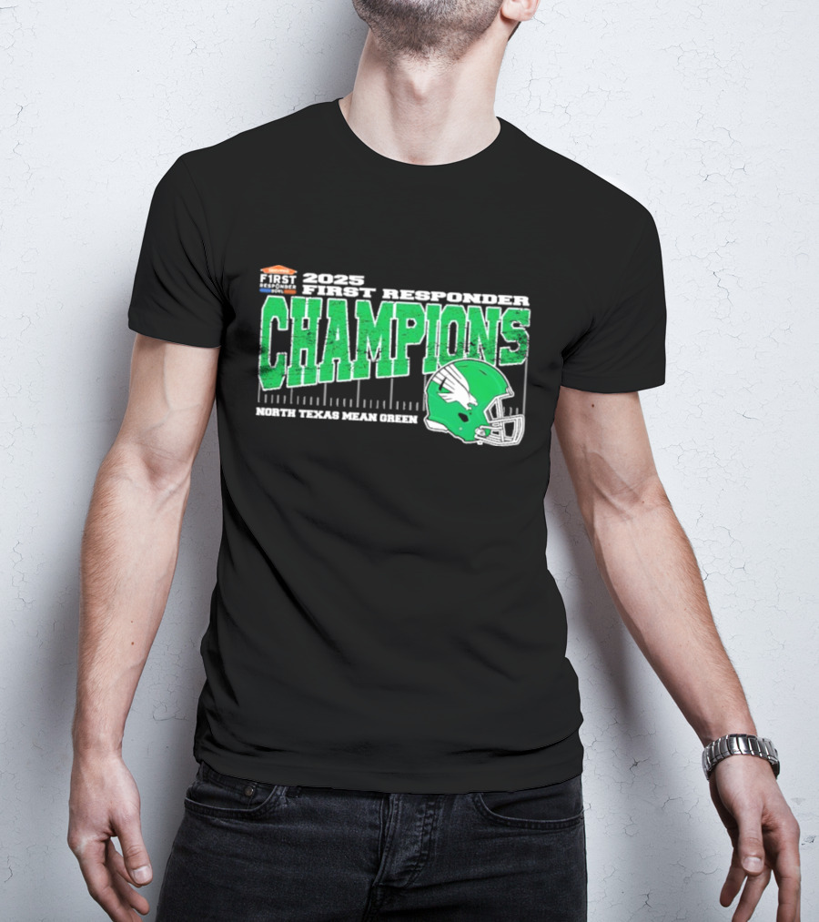 2025 North Texas Mean Green First Responder Bowl Champions Vintage Style Helmet College Football T-Shirt