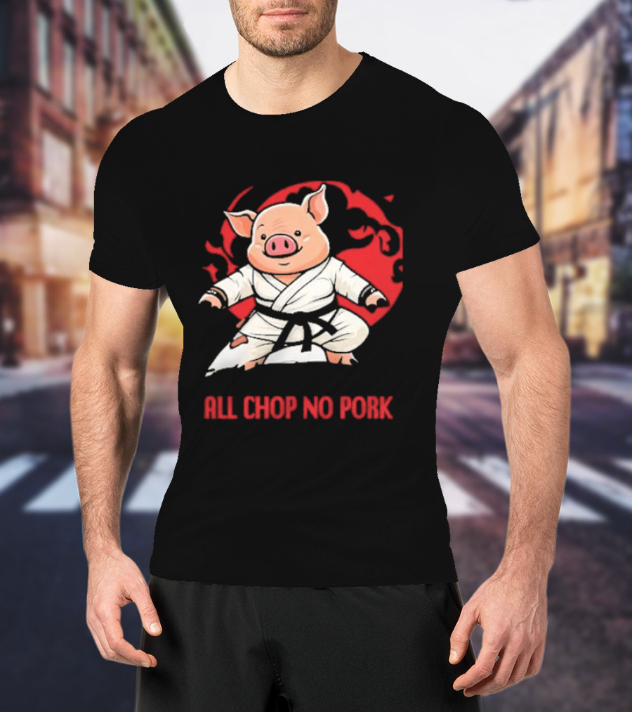 Wrestling Observer Figure Four Weekly All Chop No Pork Pig In Karate Gi With Red Circle Background T-Shirt