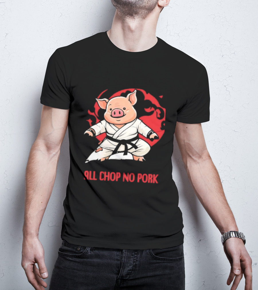 Wrestling Observer Figure Four Weekly All Chop No Pork Pig In Karate Gi With Red Circle Background T-Shirt