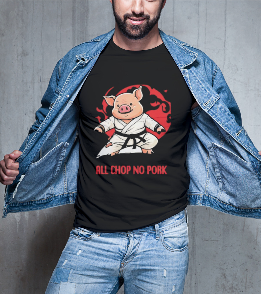 Wrestling Observer Figure Four Weekly All Chop No Pork Pig In Karate Gi With Red Circle Background T-Shirt