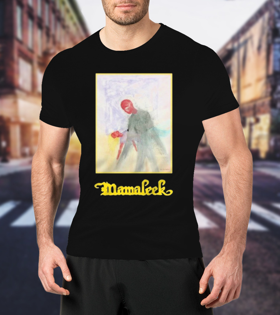 Mamaleek Primo Sonno Abstract Figure With Red Face And Yellow Border T-Shirt