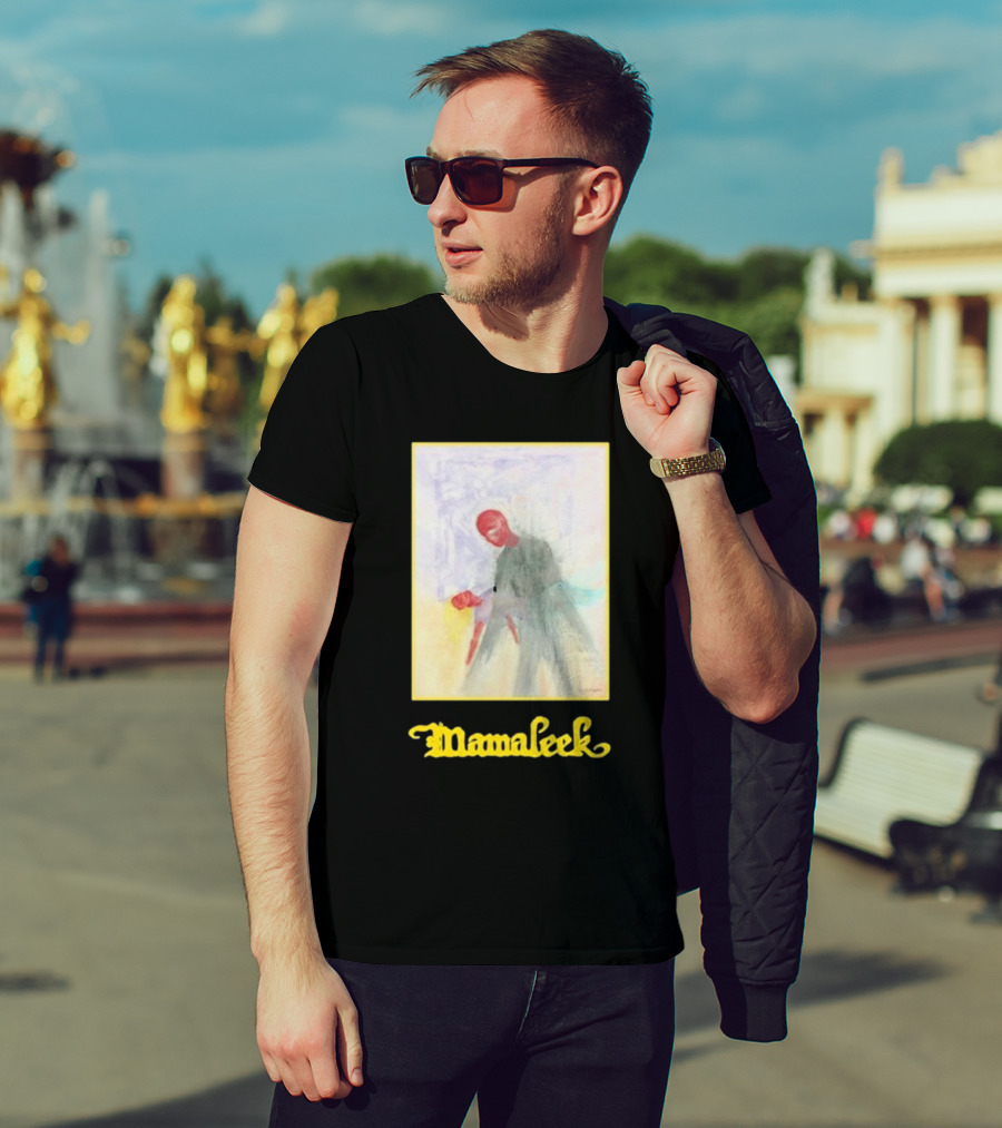 Mamaleek Primo Sonno Abstract Figure With Red Face And Yellow Border T-Shirt