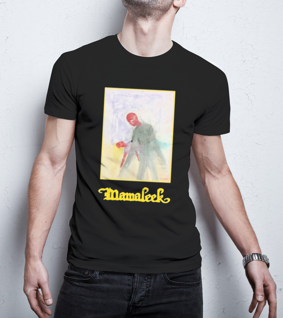 Mamaleek Primo Sonno Abstract Figure With Red Face And Yellow Border T-Shirt
