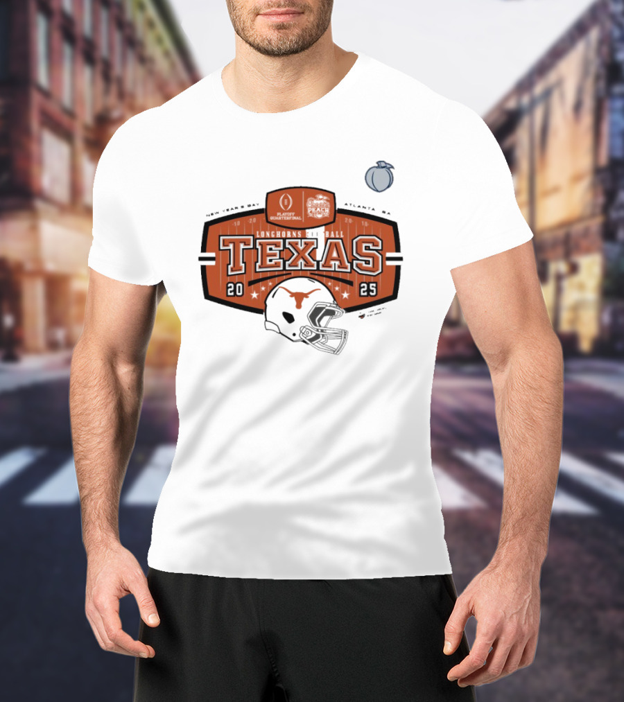 Texas Longhorns Football 2025 Peach Bowl Playoff Quarterfinal New Year’s Day Atlanta GA Helmet T-Shirt