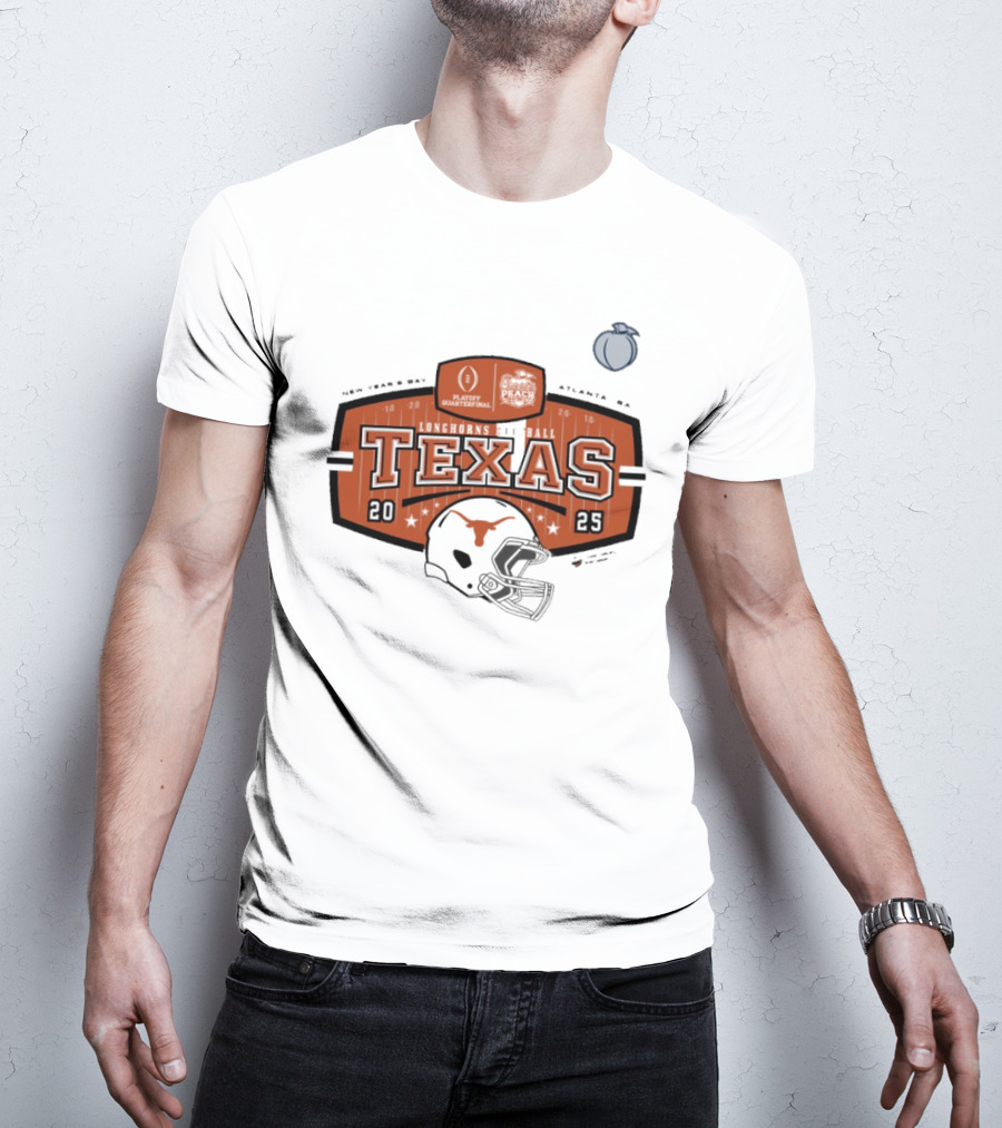 Texas Longhorns Football 2025 Peach Bowl Playoff Quarterfinal New Year’s Day Atlanta GA Helmet T-Shirt