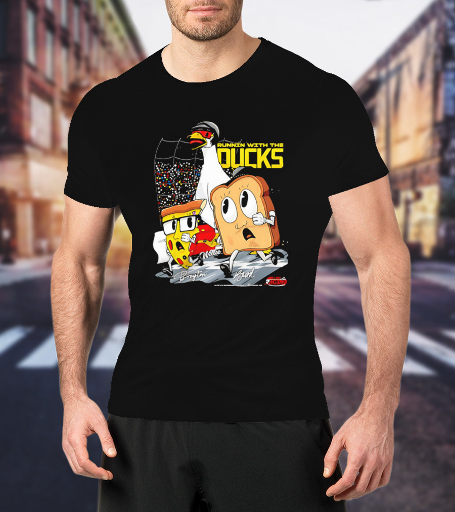 Running With The Ducks Brayton Brad Willie Cartoon Pizza And Toast Racing T-Shirt
