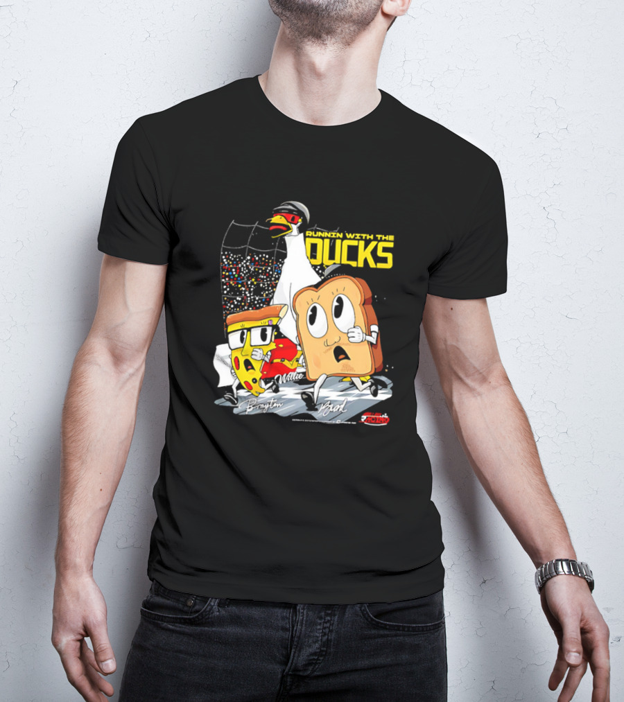 Running With The Ducks Brayton Brad Willie Cartoon Pizza And Toast Racing T-Shirt