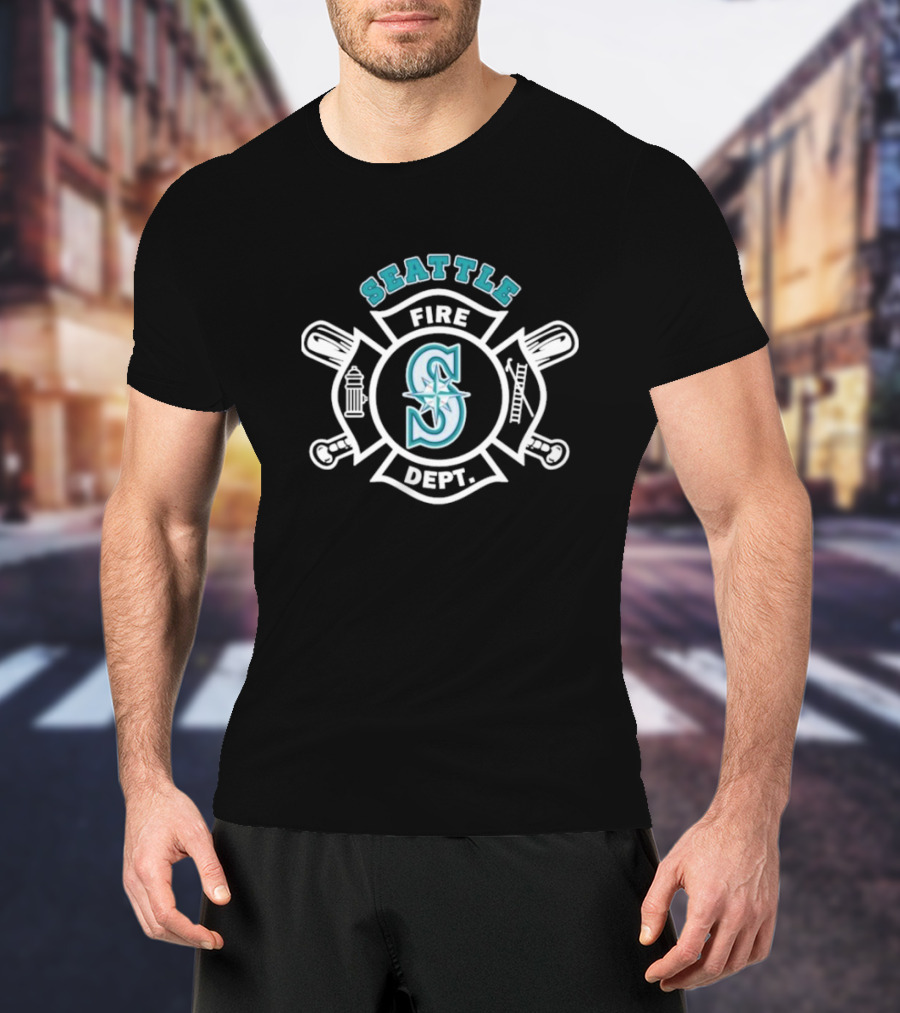 Seattle Mariners Fire Dept Firefighters Axes And Hydrant Emblem T-Shirt