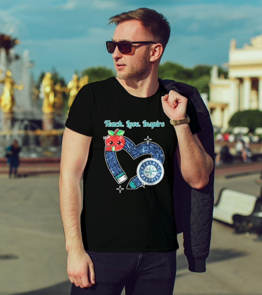 Seattle Mariners Teach Love Inspire Heart Apple Design T-Shirt