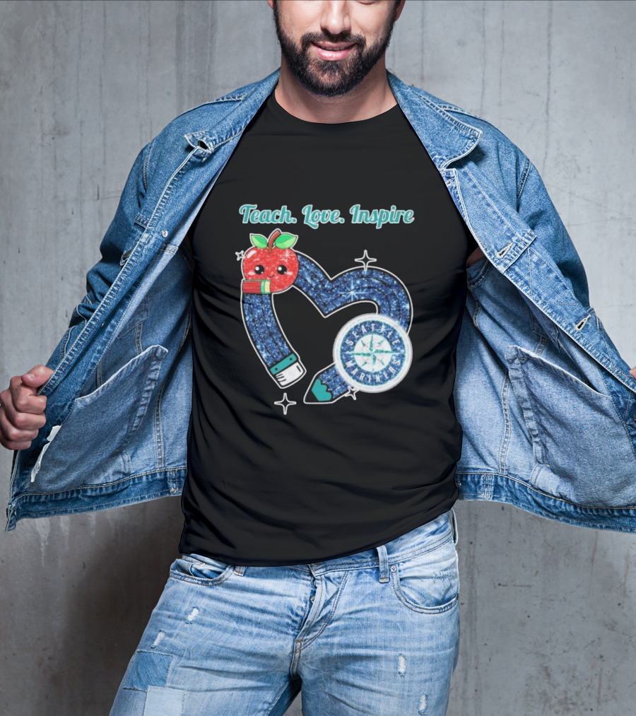 Seattle Mariners Teach Love Inspire Heart Apple Design T-Shirt