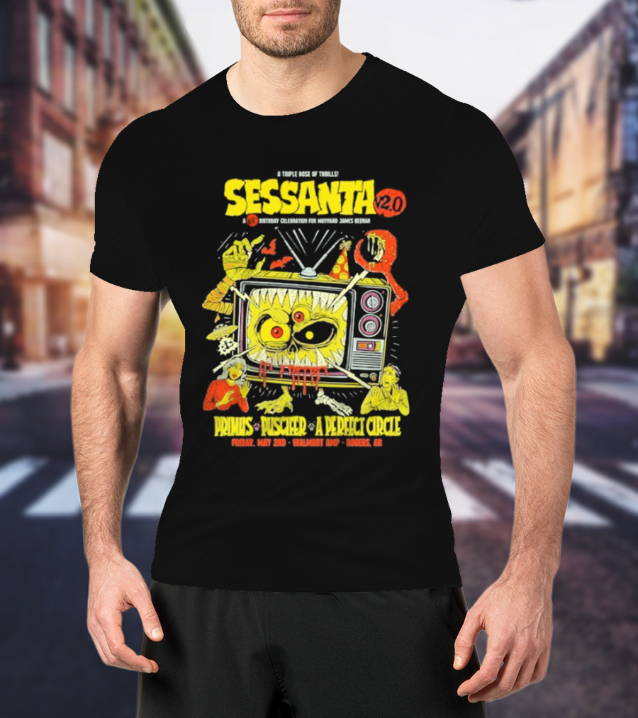 Sessanta 2.0 Event Primus Puscifer A Perfect Circle May 2 2025 Rogers AR Walmart AMP TV T-Shirt