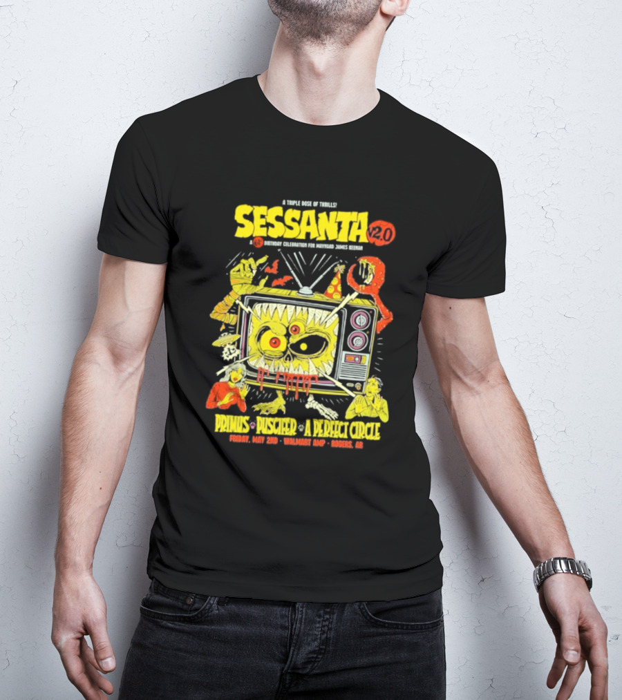 Sessanta 2.0 Event Primus Puscifer A Perfect Circle May 2 2025 Rogers AR Walmart AMP TV T-Shirt