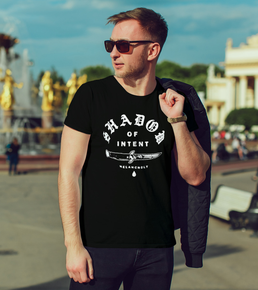 Shadow Of Intent Melancholy Knife Graphic With Tear Drop And Blade Design T-Shirt