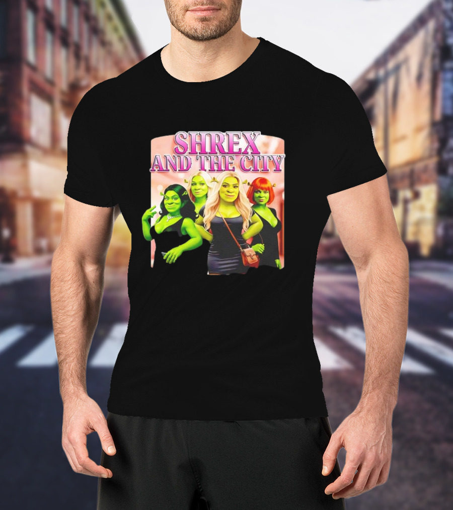 SHREX AND THE CITY Green Characters Ladies In Black Dresses T-Shirt