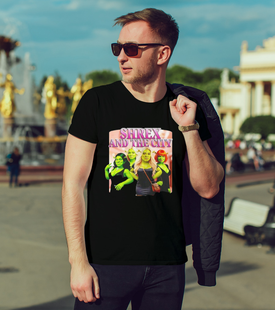 SHREX AND THE CITY Green Characters Ladies In Black Dresses T-Shirt