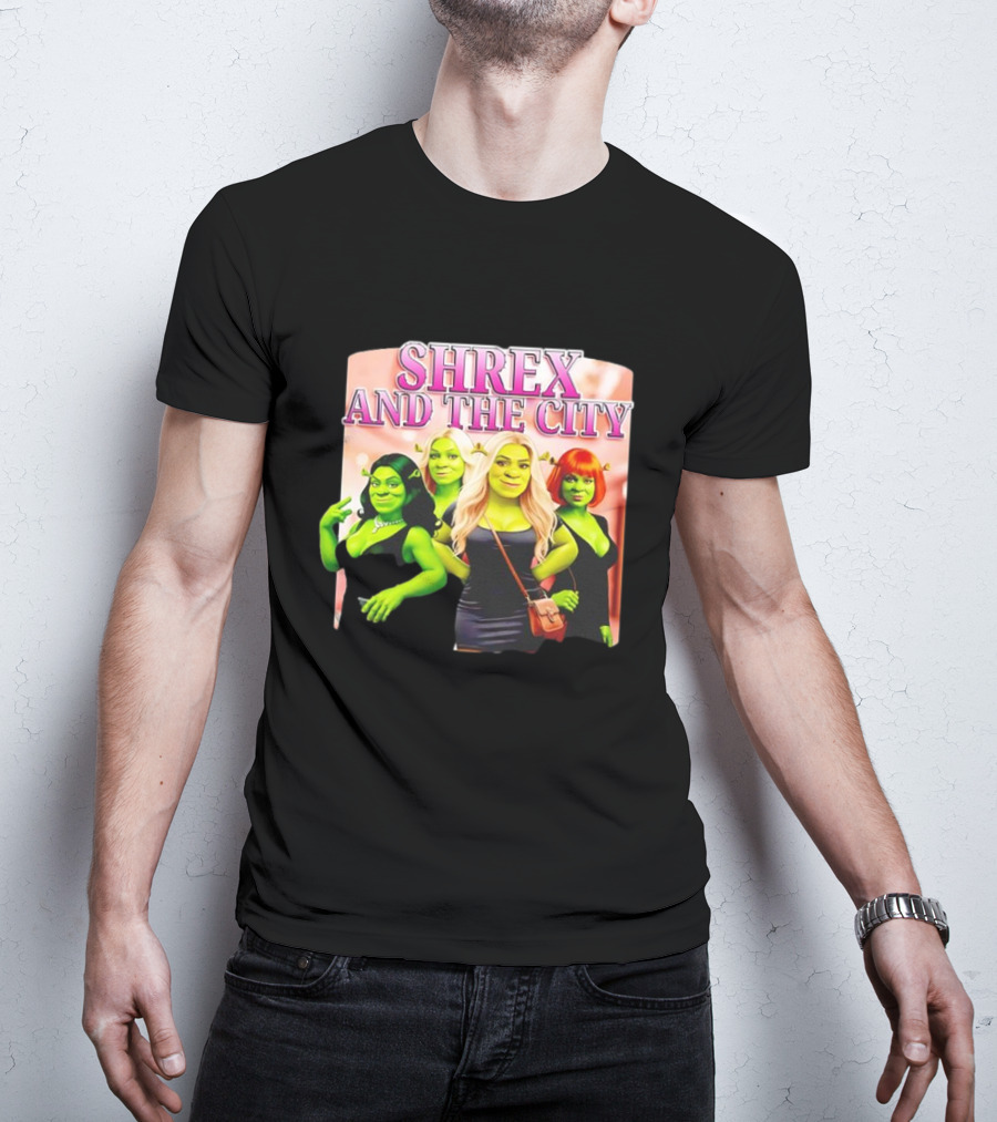 SHREX AND THE CITY Green Characters Ladies In Black Dresses T-Shirt