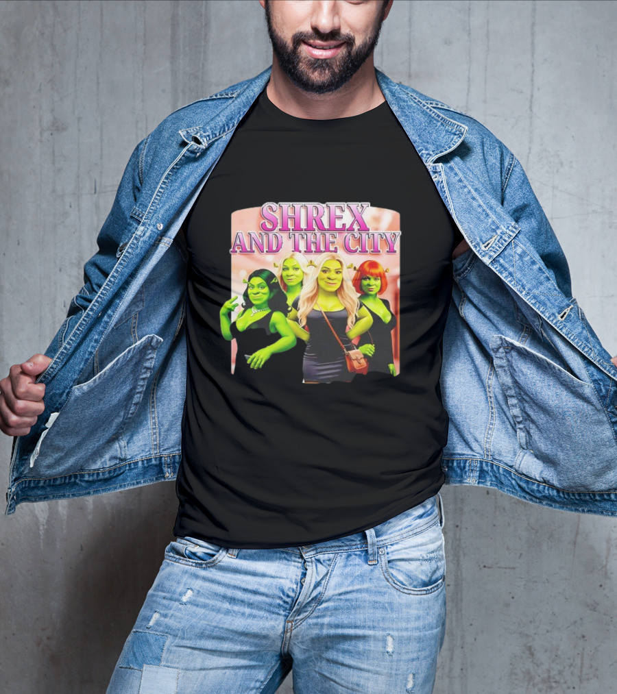 SHREX AND THE CITY Green Characters Ladies In Black Dresses T-Shirt