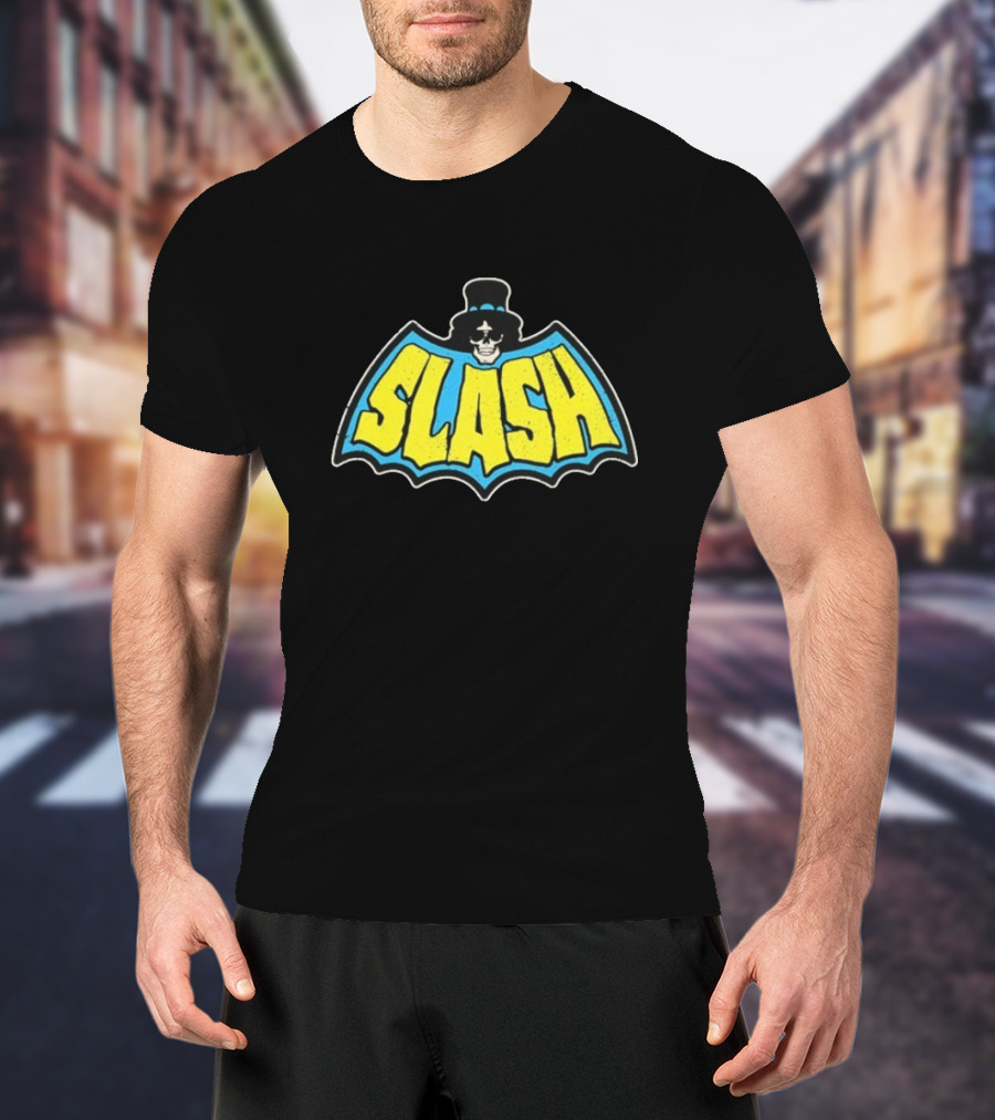 SLASH Batman Inspired Logo With Top Hat And Skull T-Shirt