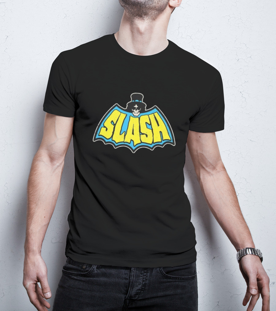 SLASH Batman Inspired Logo With Top Hat And Skull T-Shirt