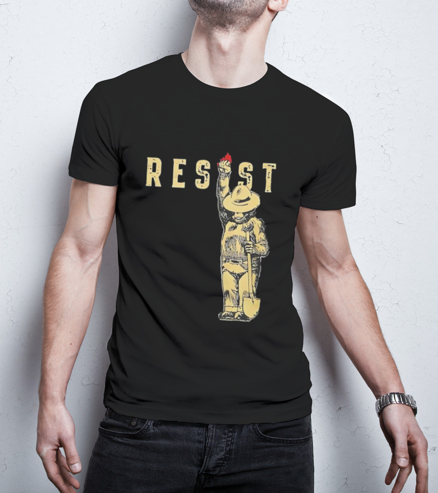 "Smokey Resist Firefighter Bear With Raised Fist And Shovel" T-Shirt