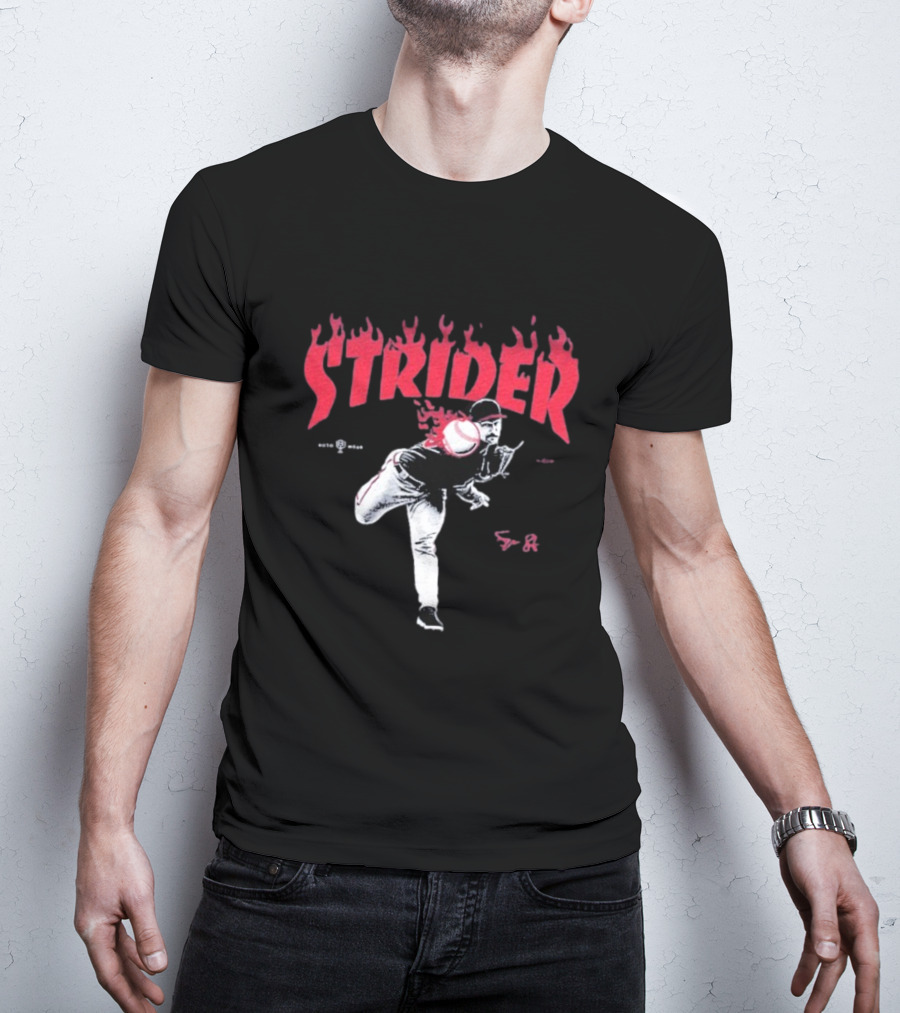 Strider Flames Baseball Pitcher Throwing Action T-Shirt