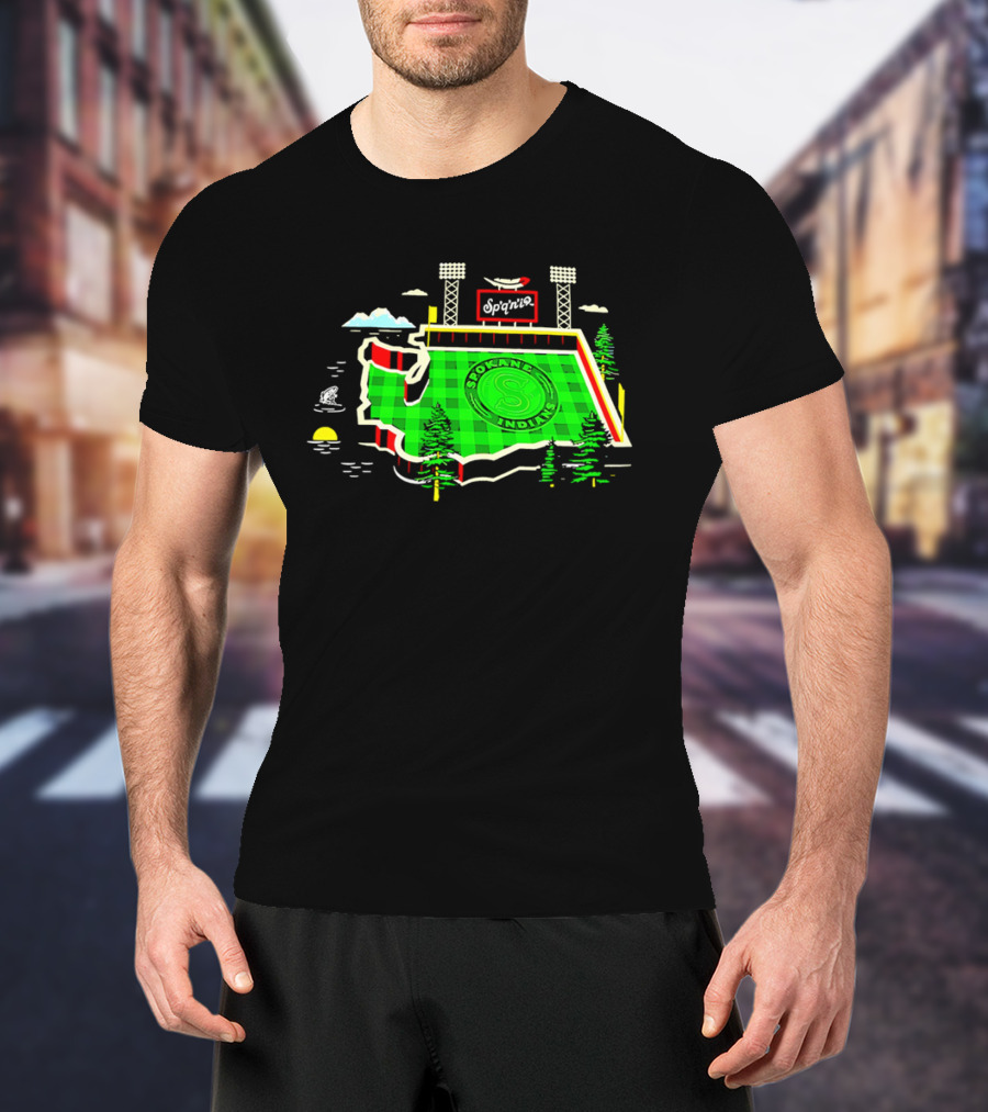 Spokane Indians Stadium Washington State Map Baseball Field T-Shirt