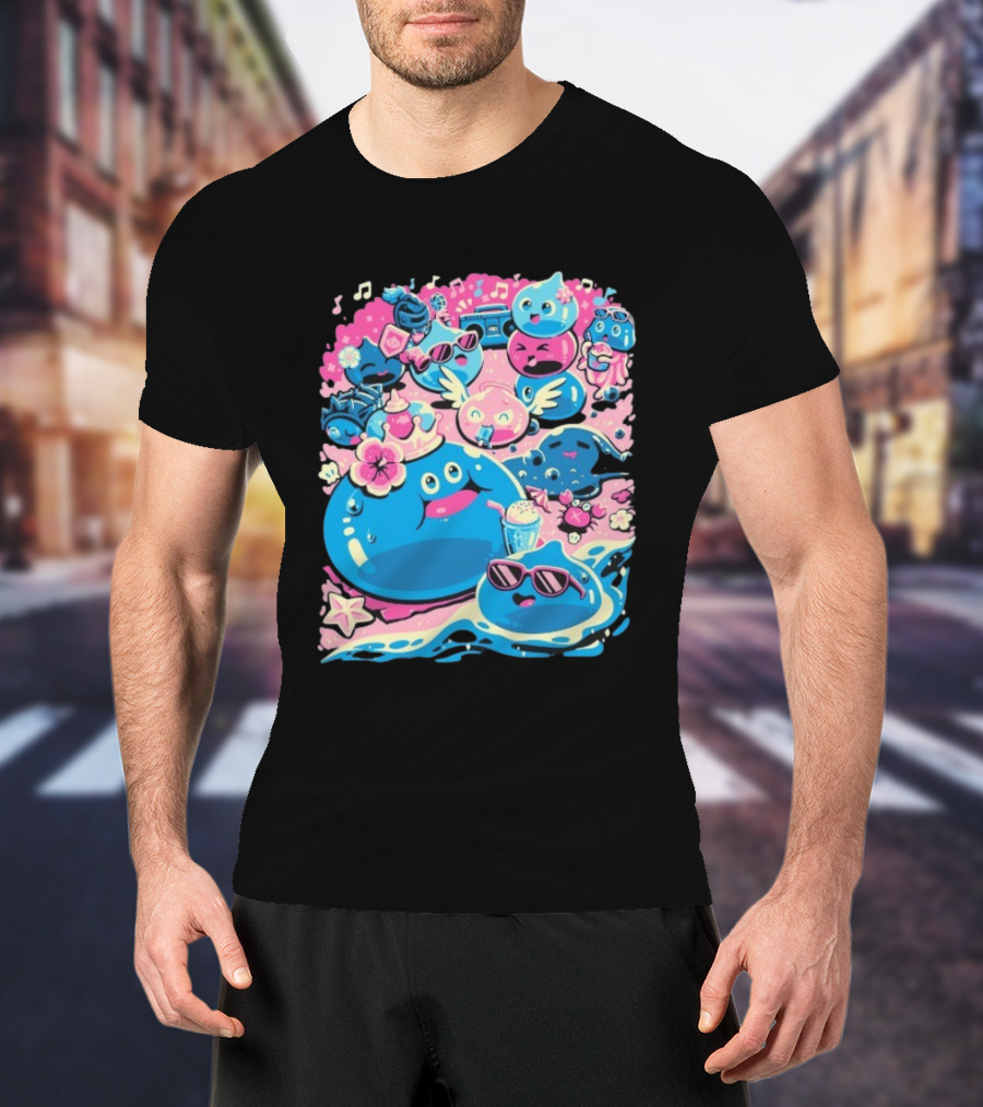 Summer Slimes Cute Blue And Pink Watercolor Style Festival Fun T-Shirt