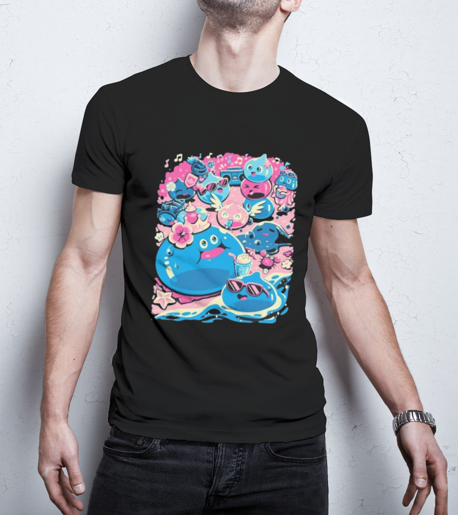 Summer Slimes Cute Blue And Pink Watercolor Style Festival Fun T-Shirt