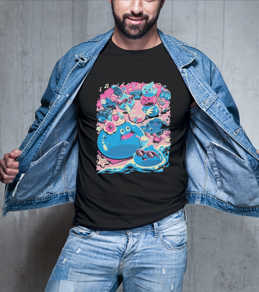 Summer Slimes Cute Blue And Pink Watercolor Style Festival Fun T-Shirt